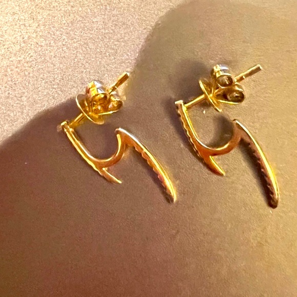 Natural Diamond Pave in Solid 14kt Yellow Gold Earrings, Excellent Condition - Picture 2 of 3